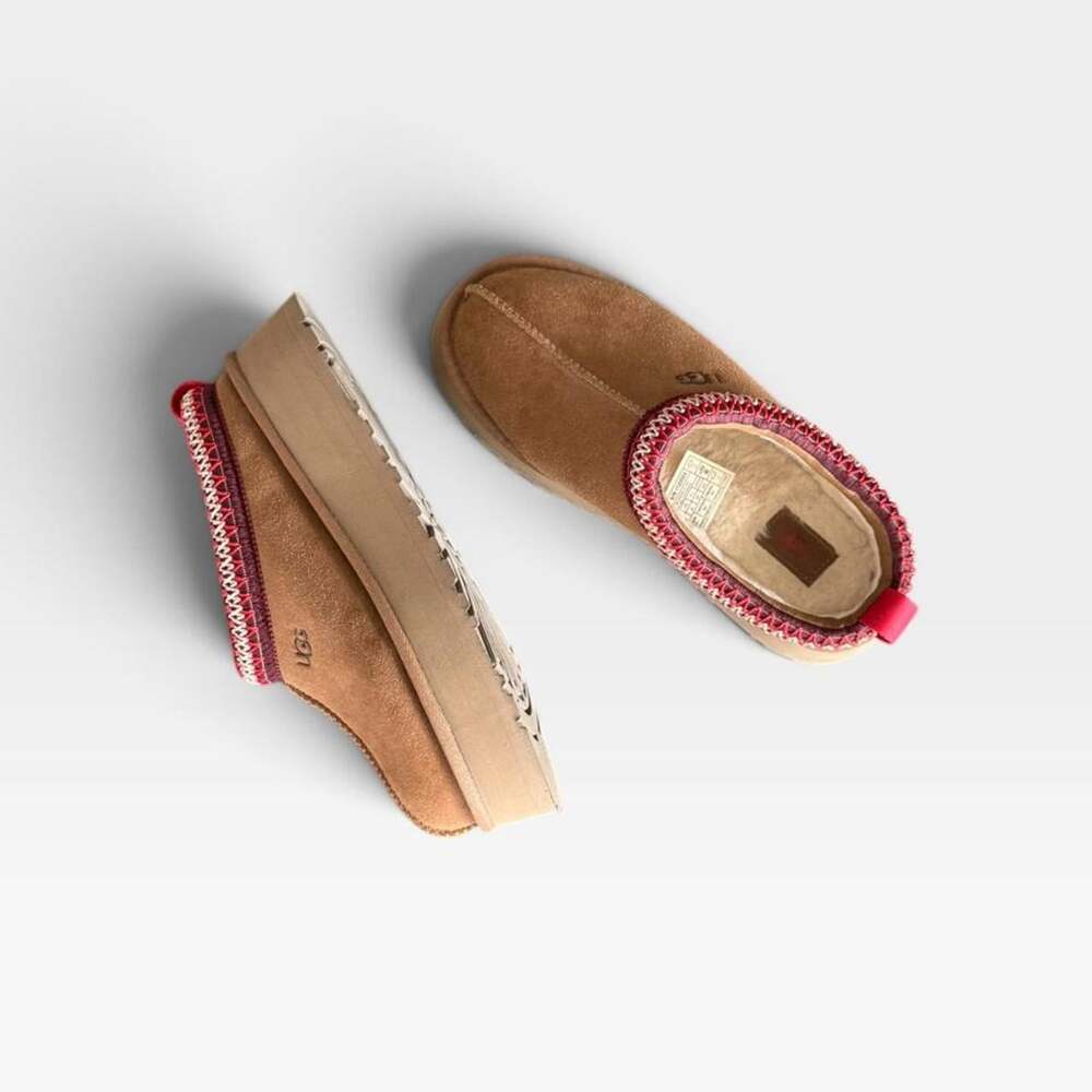 UGG Tazz Platform Slipper Mule | Chestnut Suede | Woven Trim | Women’s Size 6